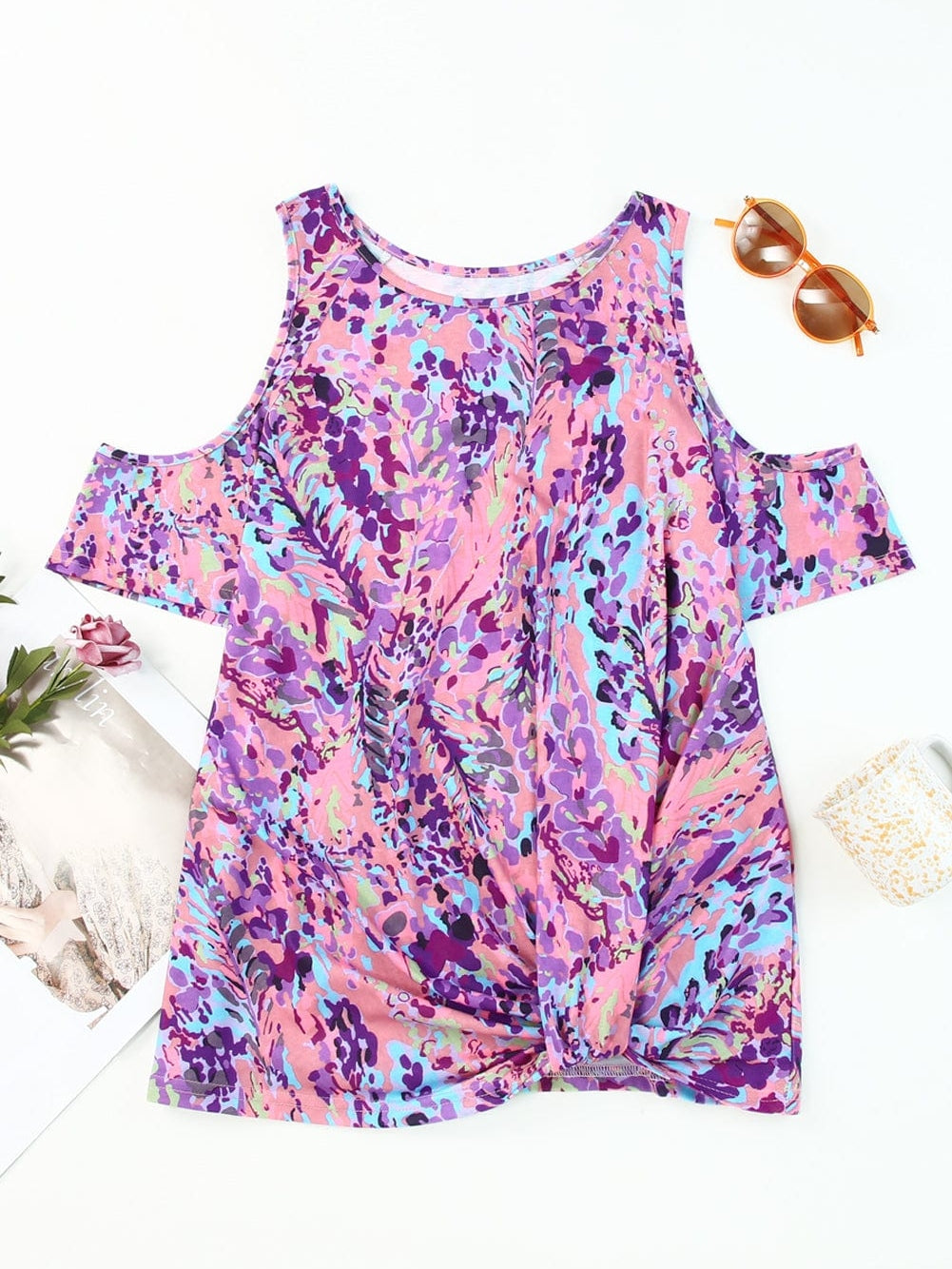 Lavender Blossom Cold Shoulder Floral Blouse