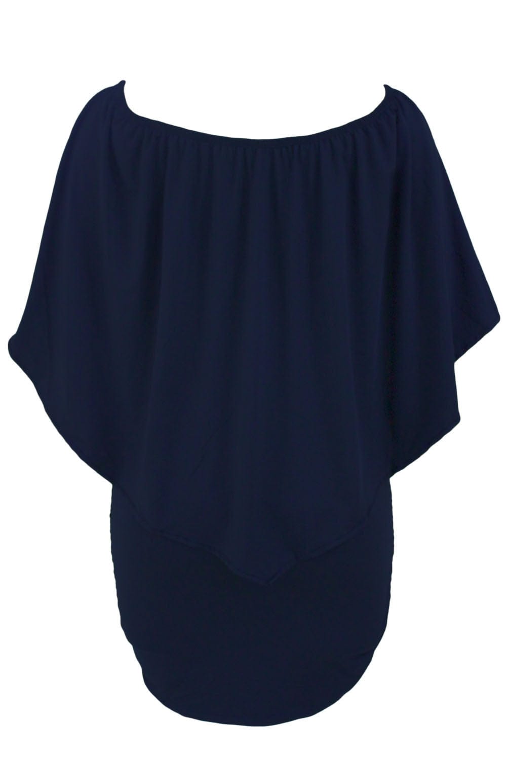 Layered Dark Blue Mini Poncho Dress with Versatile Styling Options