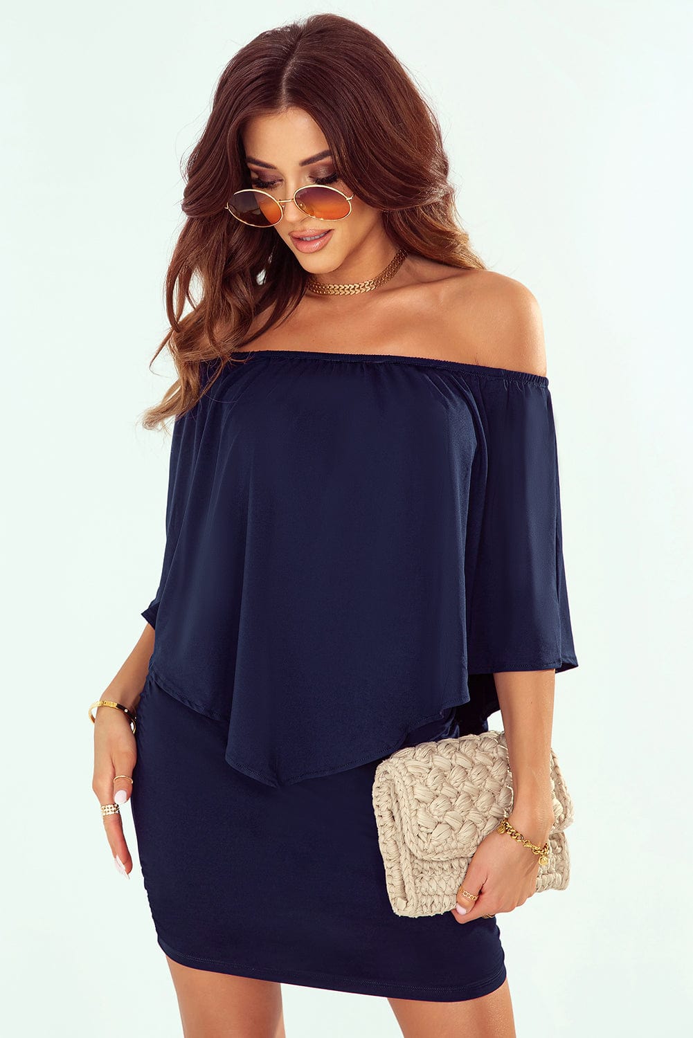 Layered Dark Blue Mini Poncho Dress with Versatile Styling Options