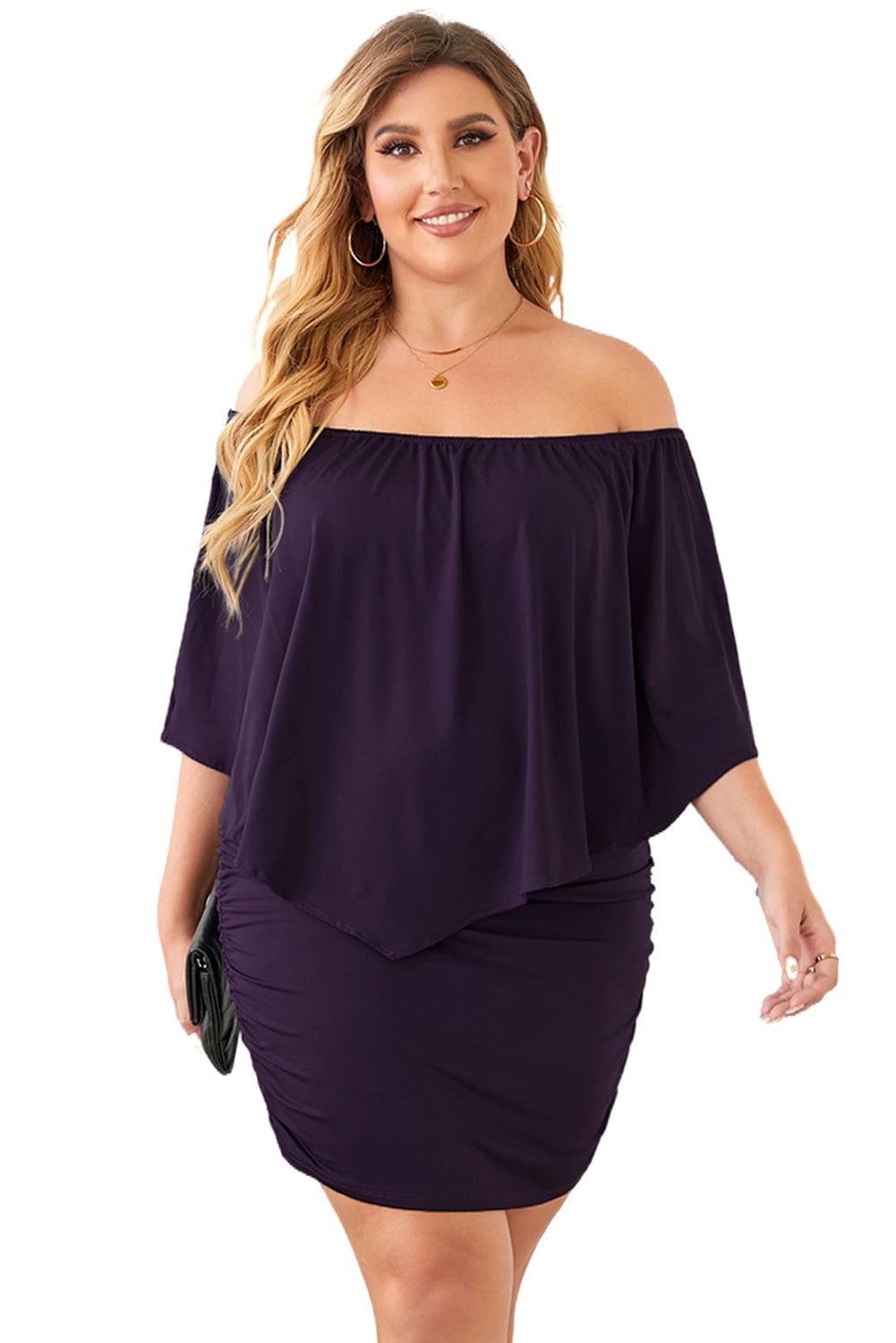 Layered Purple Mini Poncho Dress with Versatile Styling