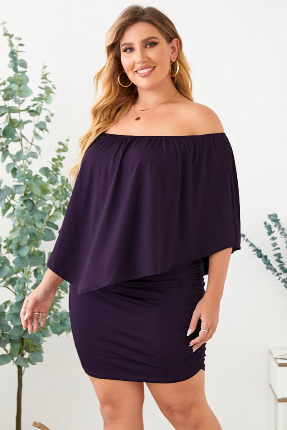 Layered Purple Mini Poncho Dress with Versatile Styling