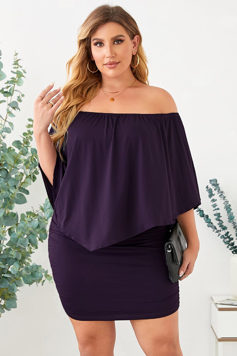 Layered Purple Mini Poncho Dress with Versatile Styling