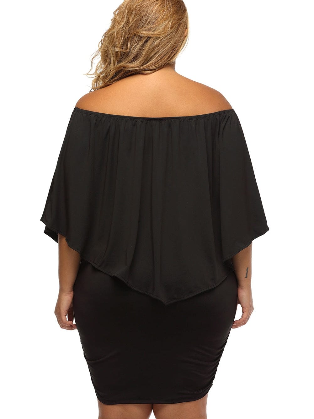 Layered Ruffle Black Mini Poncho Dress