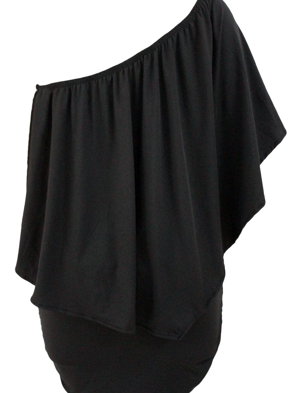 Layered Ruffle Black Mini Poncho Dress