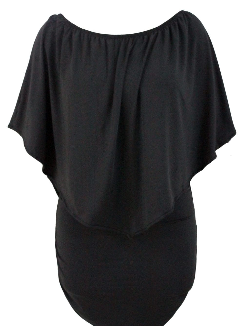 Layered Ruffle Black Mini Poncho Dress