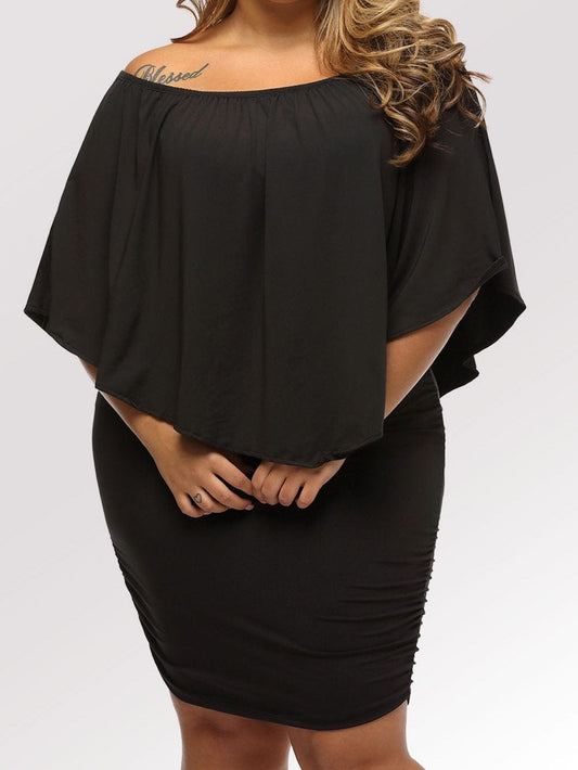 Layered Ruffle Black Mini Poncho Dress
