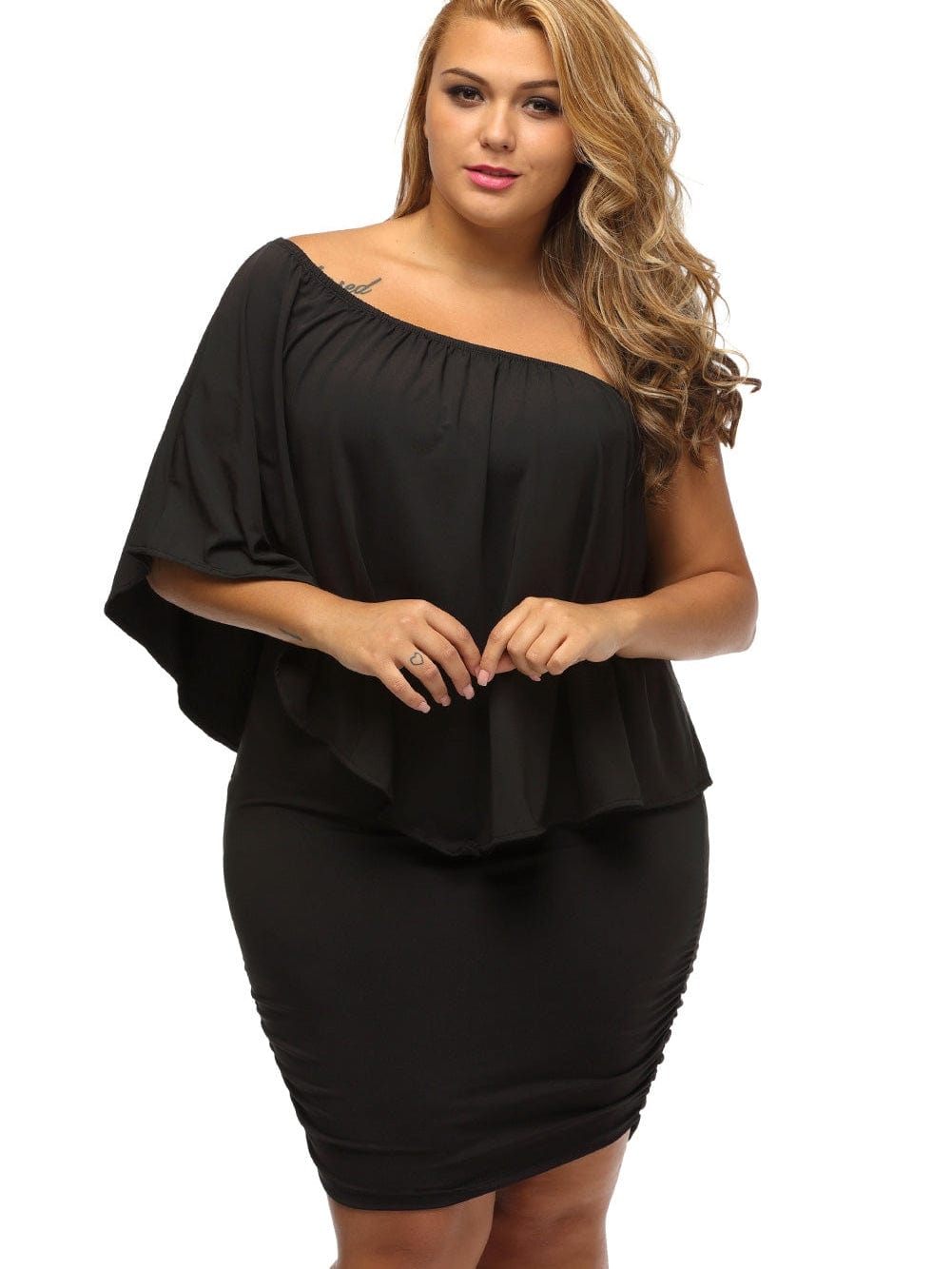 Layered Ruffle Black Mini Poncho Dress