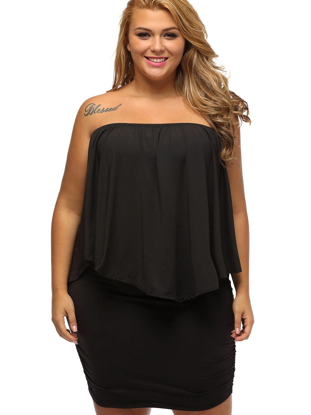 Layered Ruffle Black Mini Poncho Dress