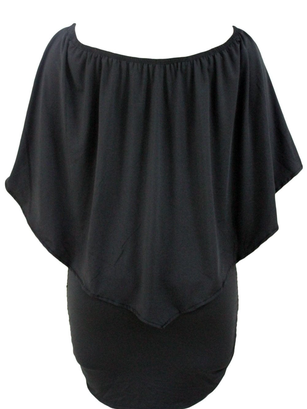 Layered Ruffle Black Mini Poncho Dress