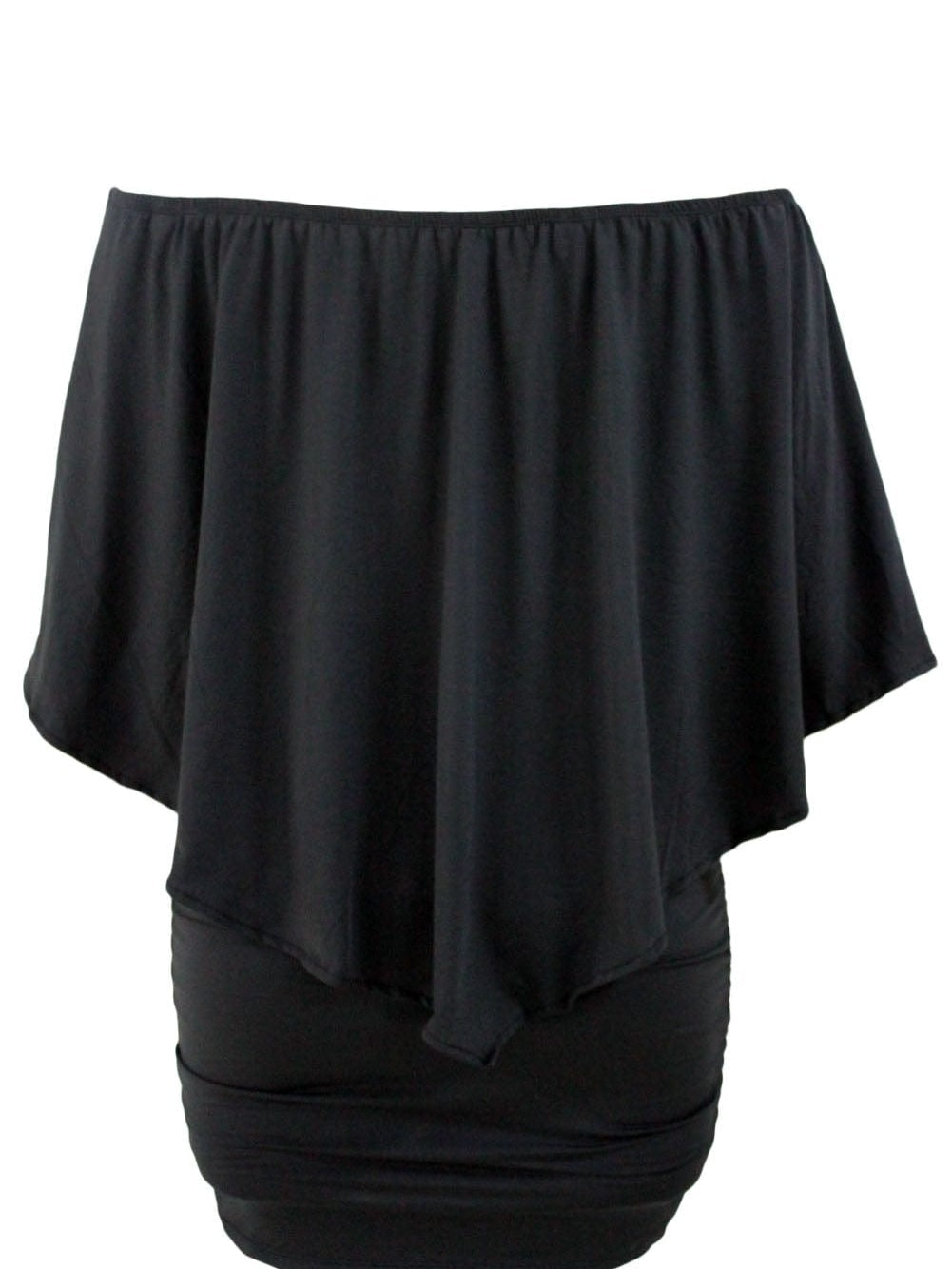 Layered Ruffle Black Mini Poncho Dress