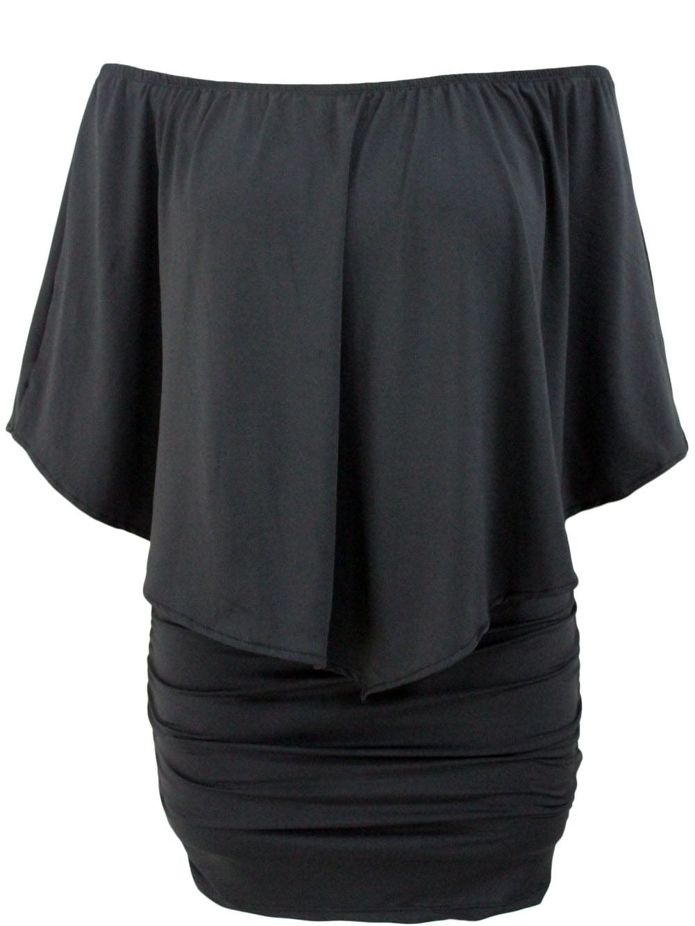 Layered Ruffle Black Mini Poncho Dress