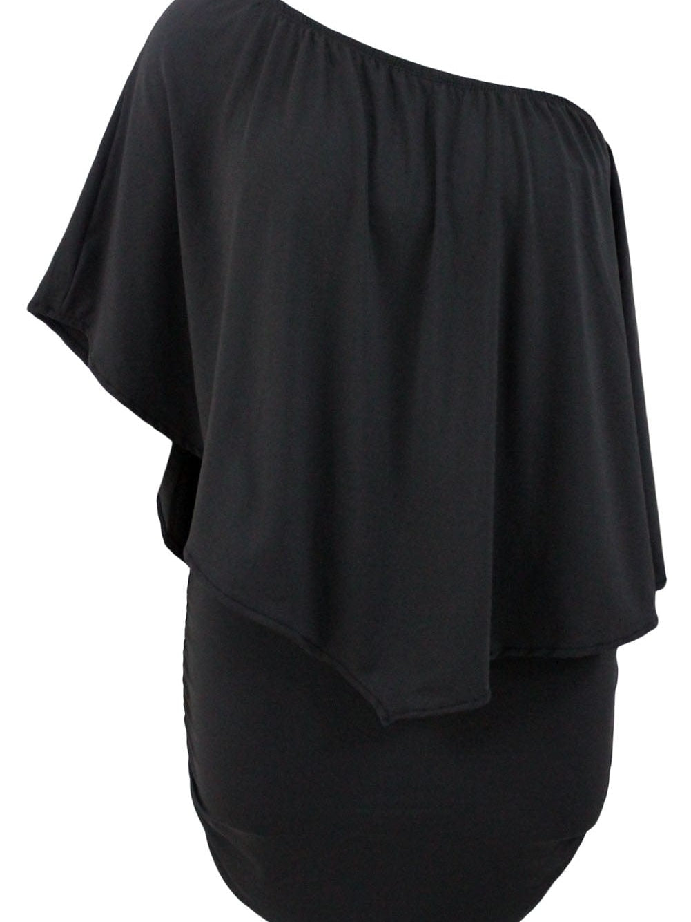 Layered Ruffle Black Mini Poncho Dress