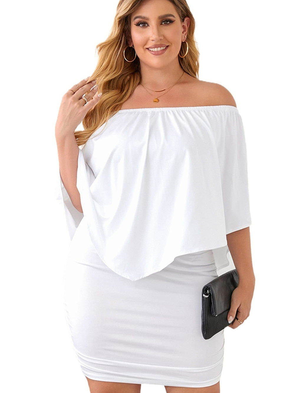Layered Ruffle White Mini Poncho Dress