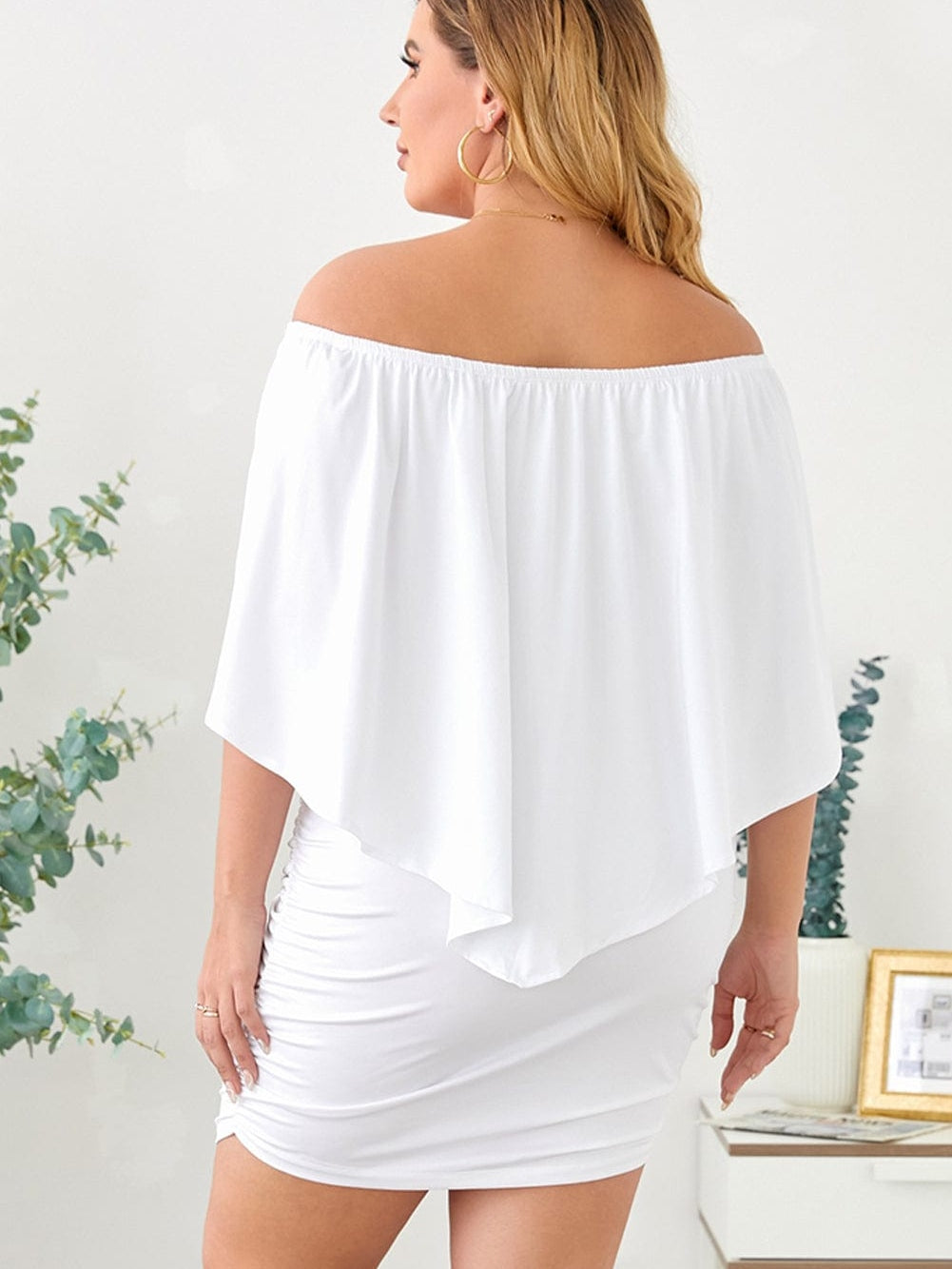 Layered Ruffle White Mini Poncho Dress
