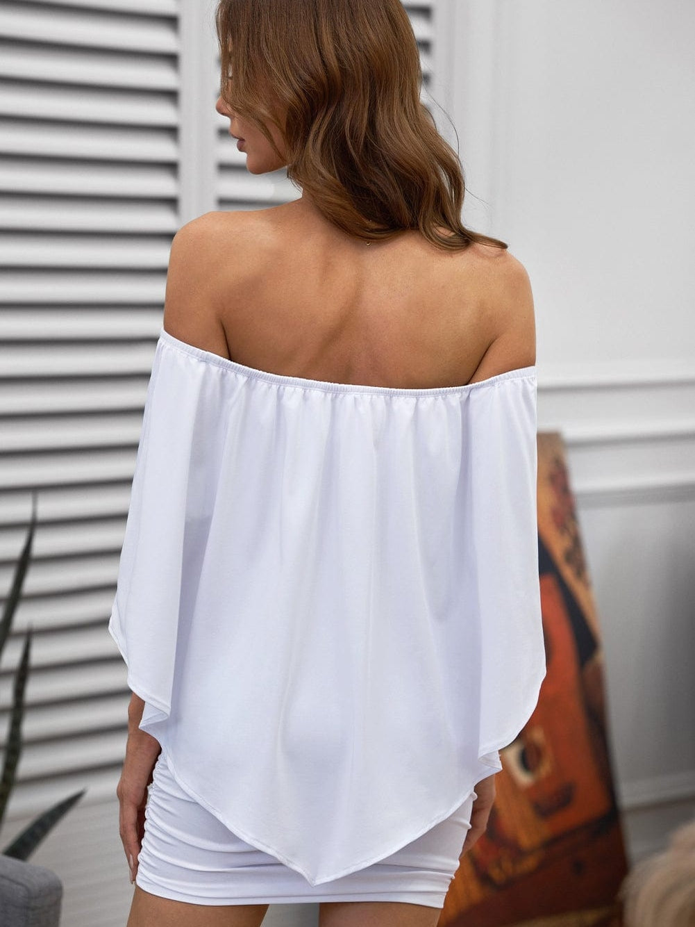 Layered Ruffle White Mini Poncho Dress