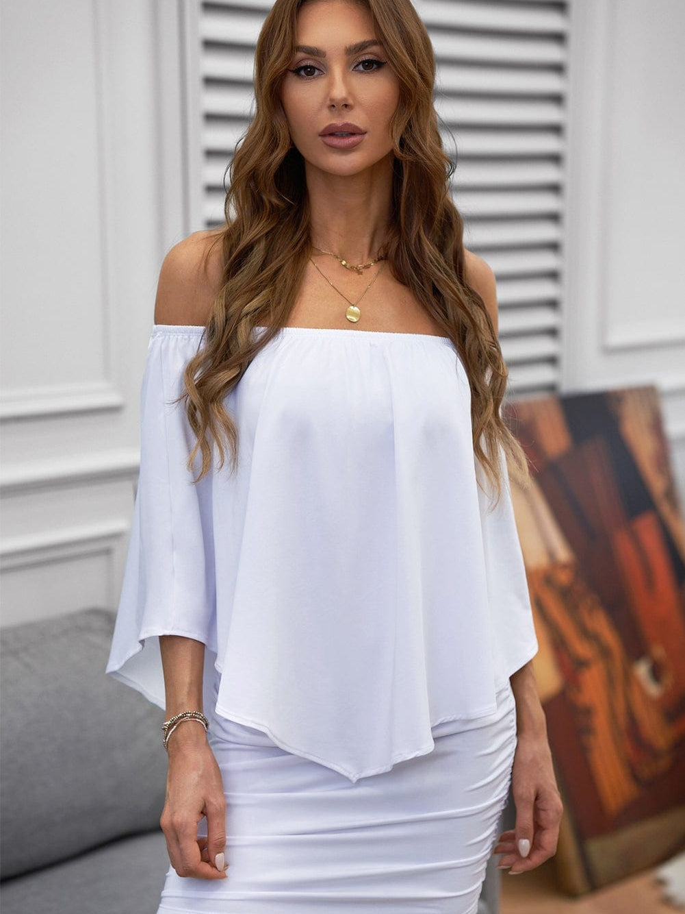 Layered Ruffle White Mini Poncho Dress