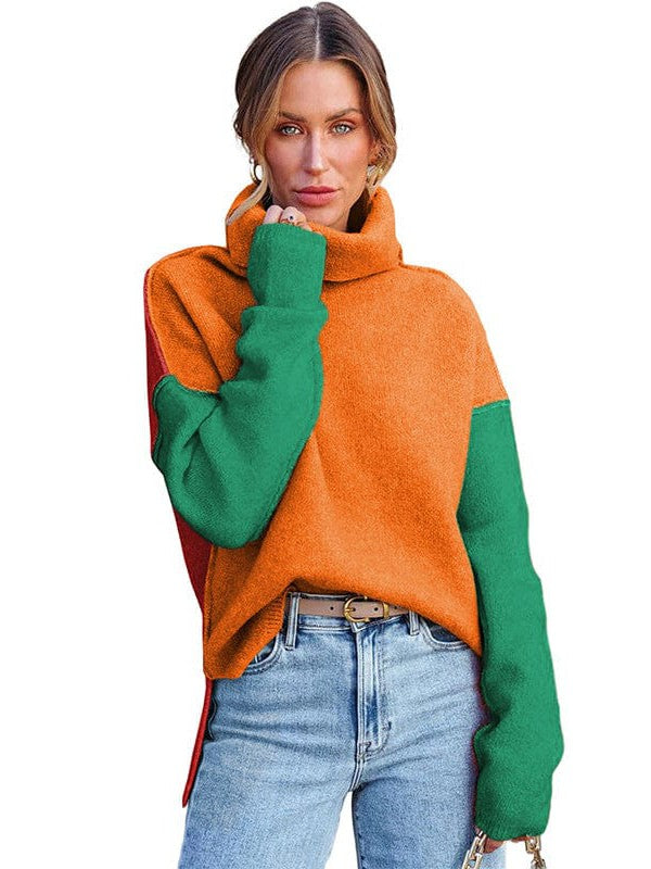 Lazy Turtle Collar Sweater in Contrast Colors for Women