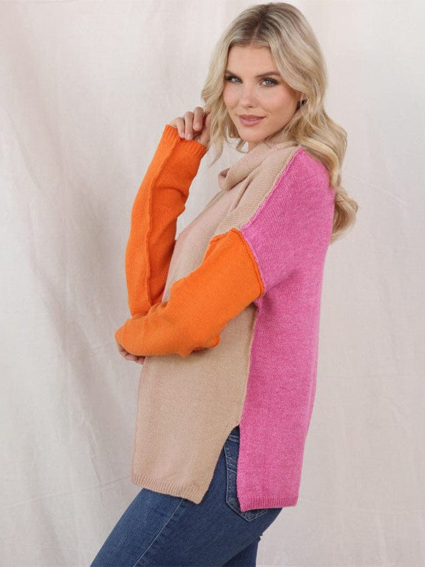 Lazy Turtle Collar Sweater in Contrast Colors for Women