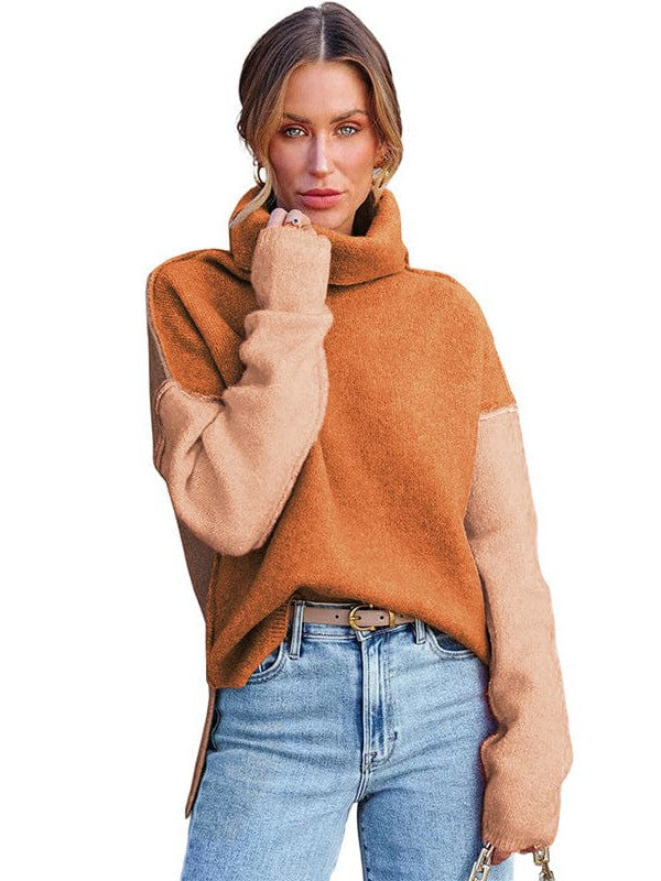 Lazy Turtle Collar Sweater in Contrast Colors for Women