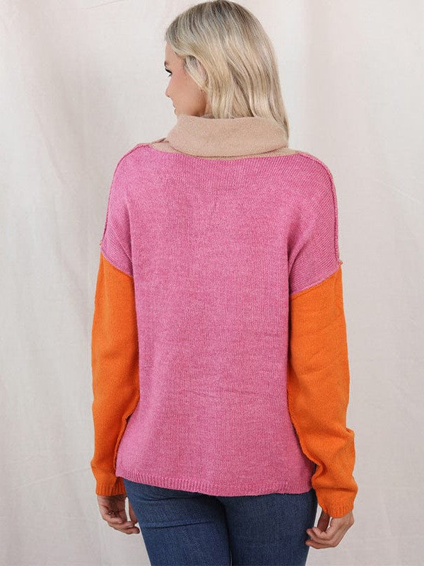 Lazy Turtle Collar Sweater in Contrast Colors for Women