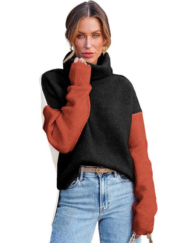 Lazy Turtle Collar Sweater in Contrast Colors for Women