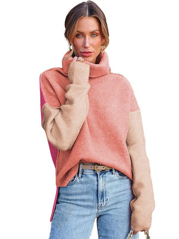 Lazy Turtle Collar Sweater in Contrast Colors for Women
