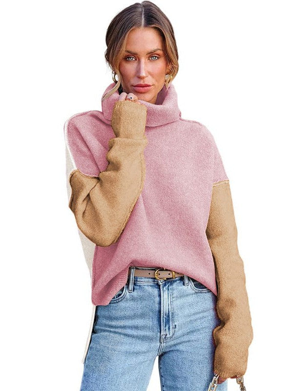Lazy Turtle Collar Sweater in Contrast Colors for Women