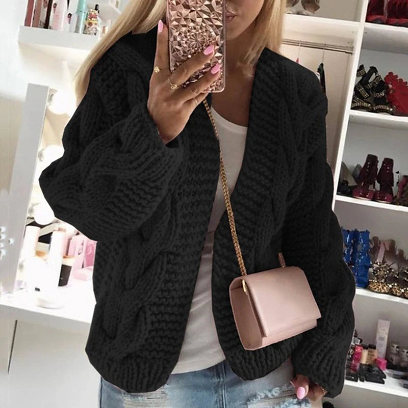 Women's Cardigan Knitted Solid Color Basic Casual Chunky Long Sleeve Loose Sweater Cardigans Hooded Open Front Fall Winter Wine Dusty Rose Gray