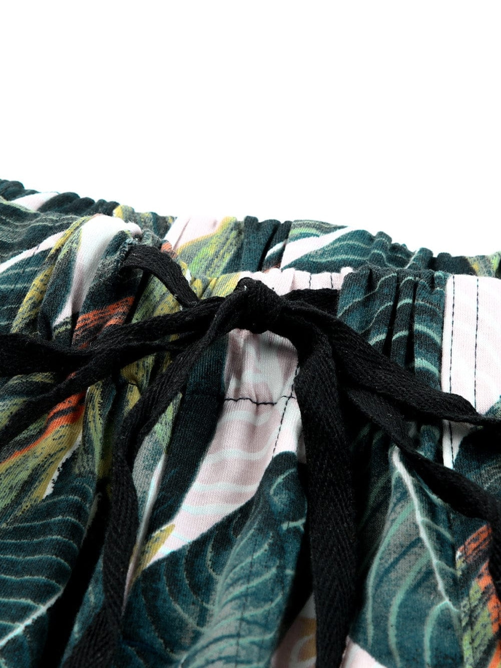 Leafy Green Drawstring Shorts with Pockets