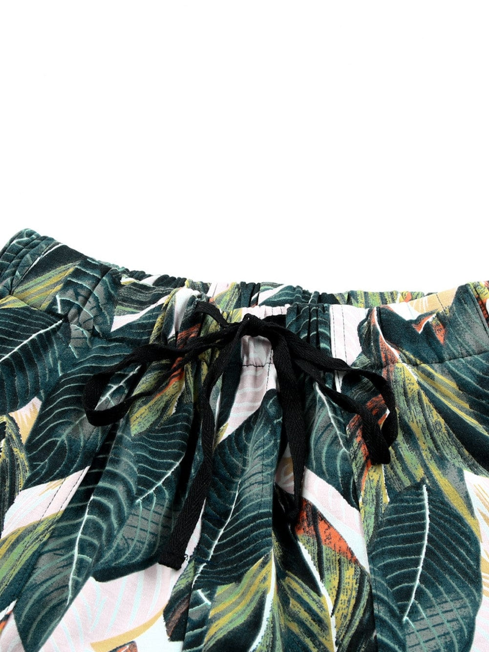 Leafy Green Drawstring Shorts with Pockets