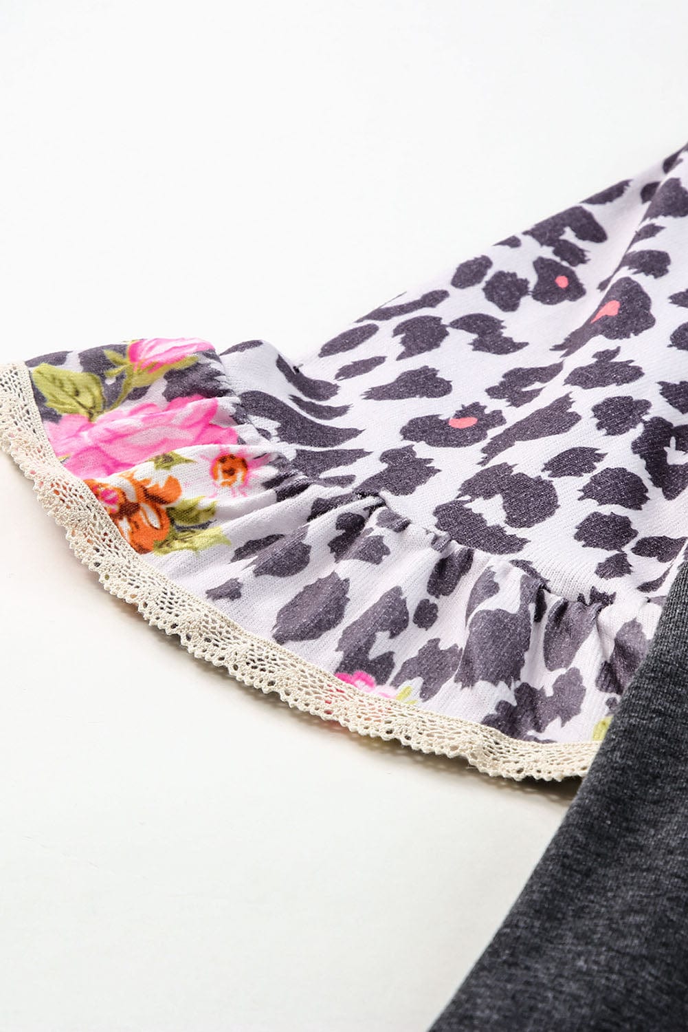 Leopard and Floral Patchwork Ruffle Sleeve Top with Southern Belle Style