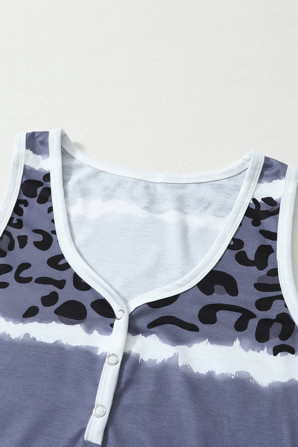Leopard and Tie-Dye Ribbed Gray Snap Tank Top