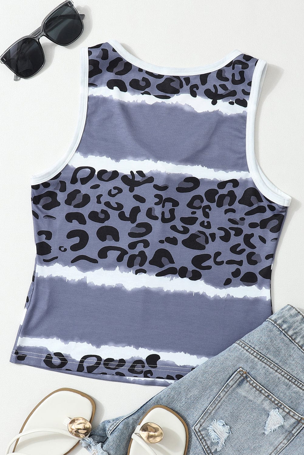 Leopard and Tie-Dye Ribbed Gray Snap Tank Top