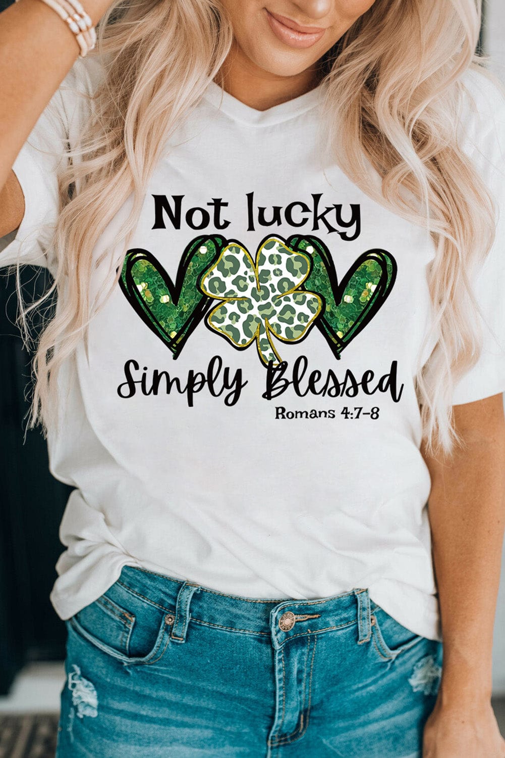 Leopard Clover Slogan Graphic Tee in White