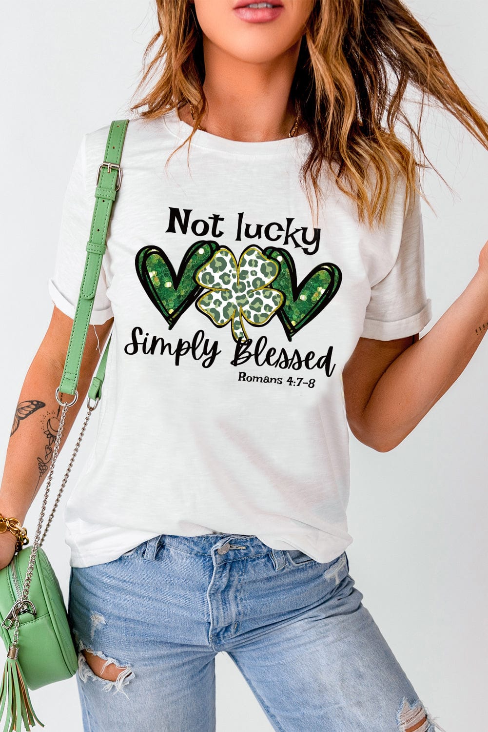 Leopard Clover Slogan Graphic Tee in White