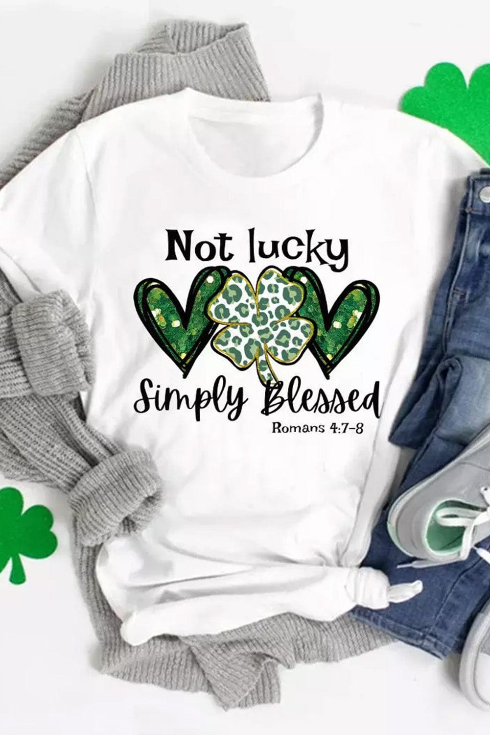 Leopard Clover Slogan Graphic Tee in White