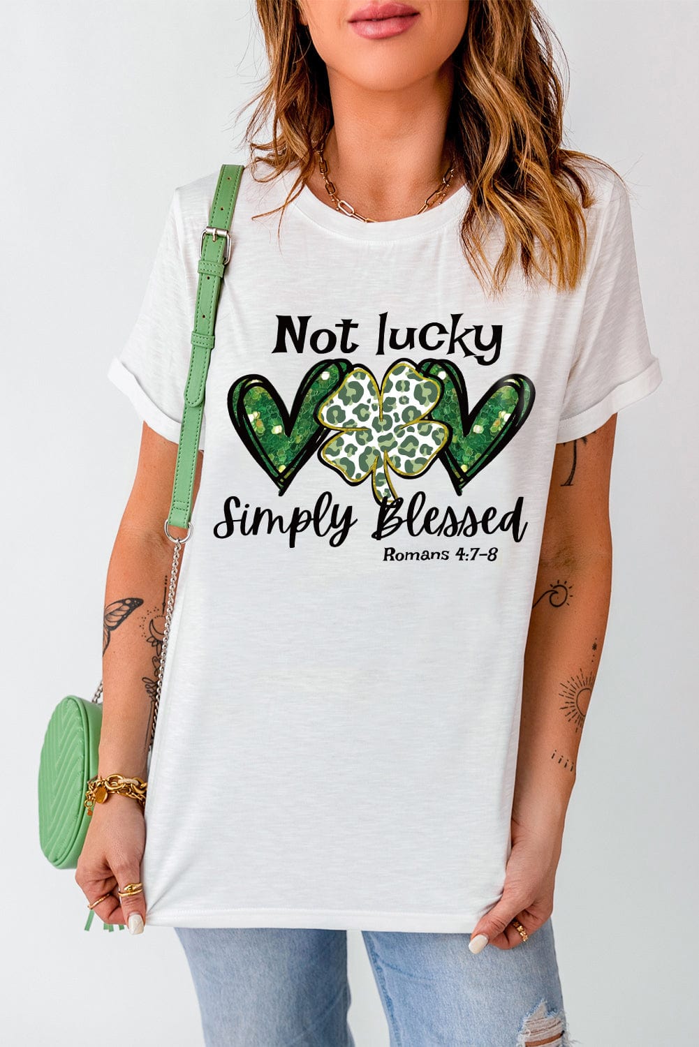 Leopard Clover Slogan Graphic Tee in White
