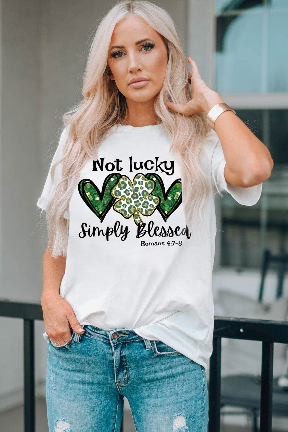 Leopard Clover Slogan Graphic Tee in White
