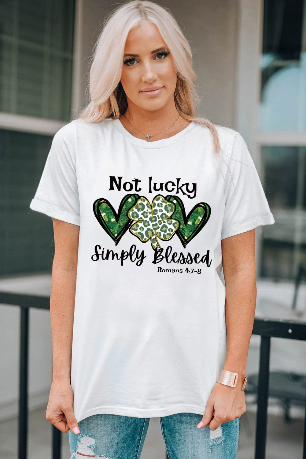 Leopard Clover Slogan Graphic Tee in White