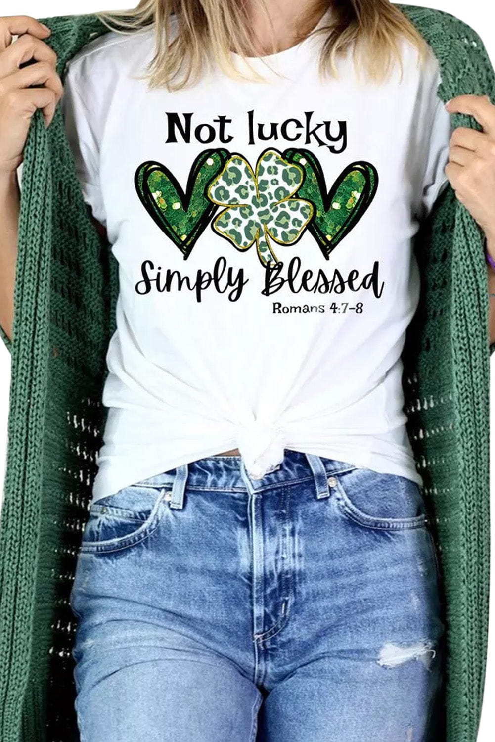 Leopard Clover Slogan Graphic Tee in White