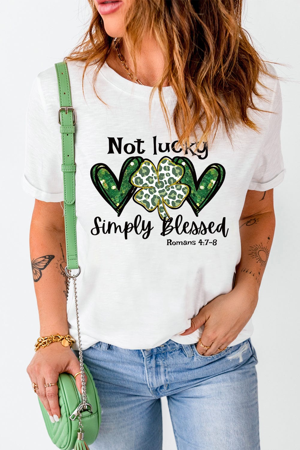 Leopard Clover Slogan Graphic Tee in White