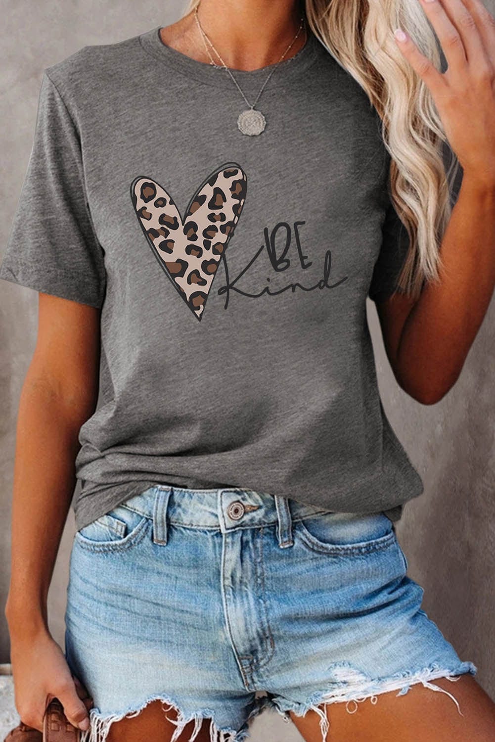 Leopard Heart Gray Be Kind Graphic T-Shirt for Women