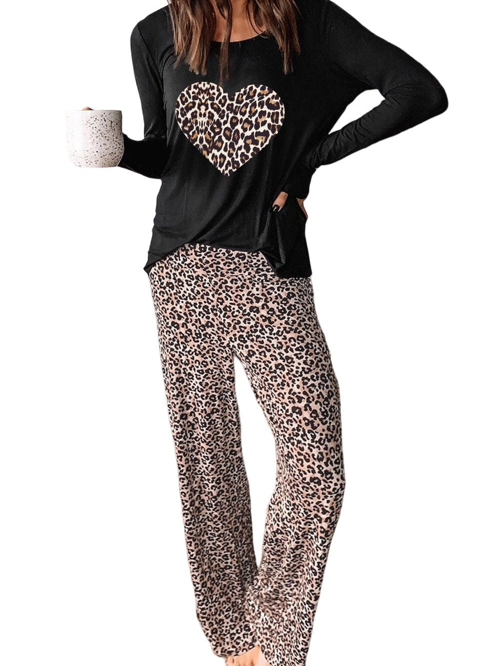 Leopard Heart Print Cozy Lounge Set