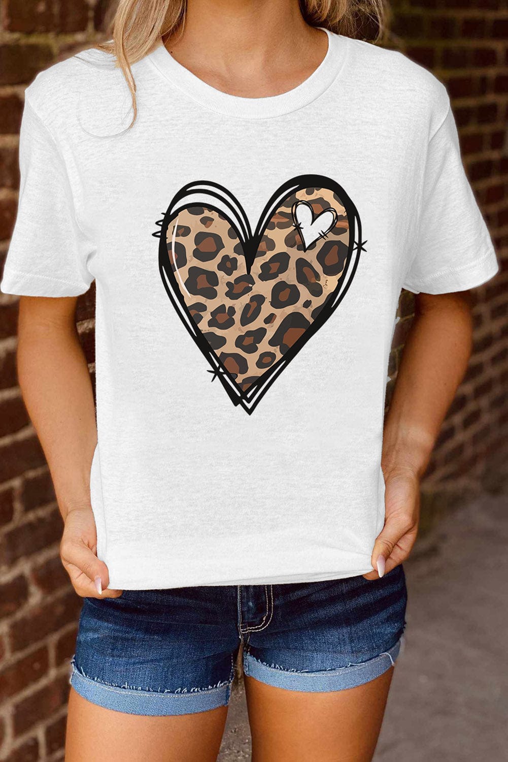 Leopard Heart Print White Western Valentine Tee