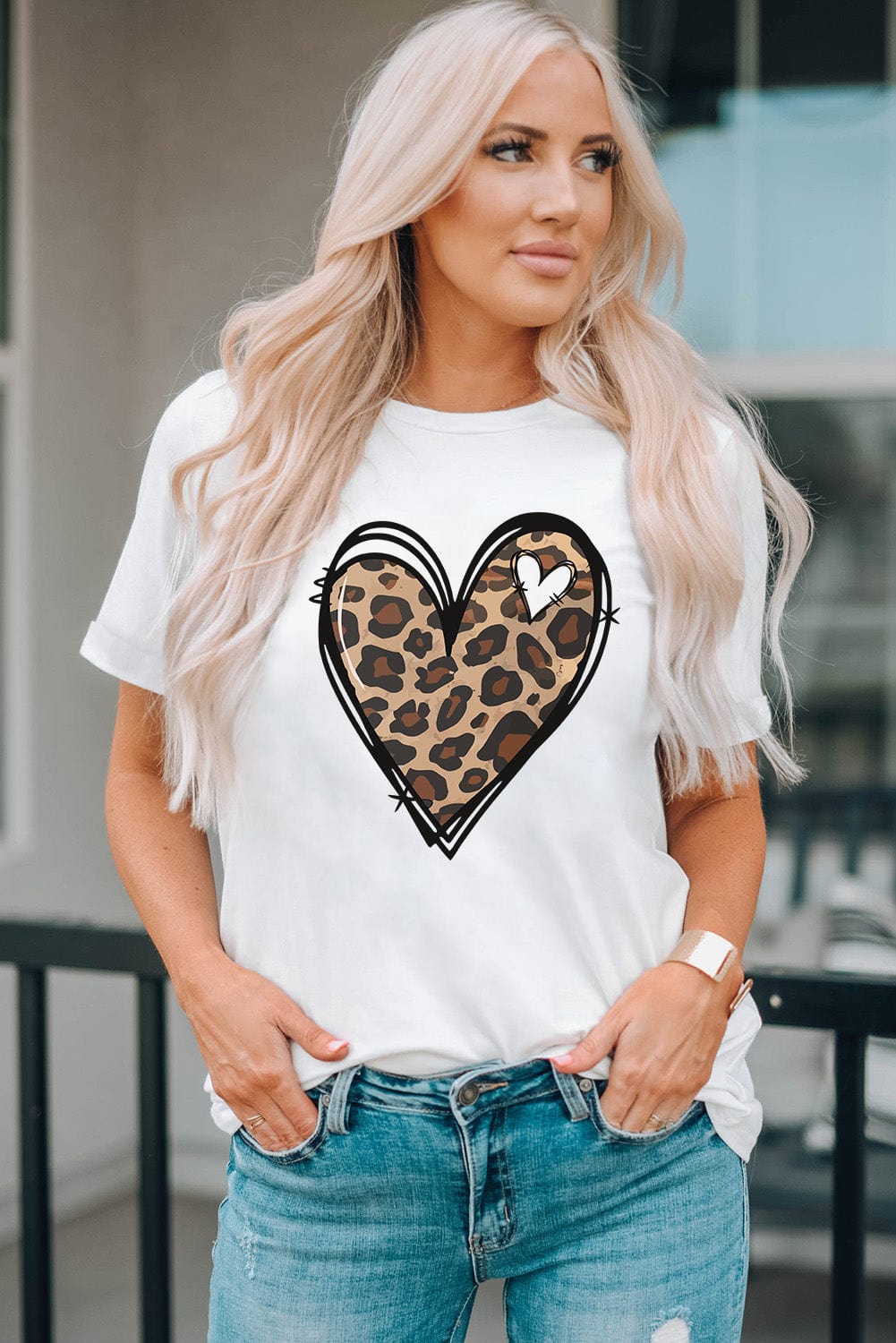 Leopard Heart Print White Western Valentine Tee