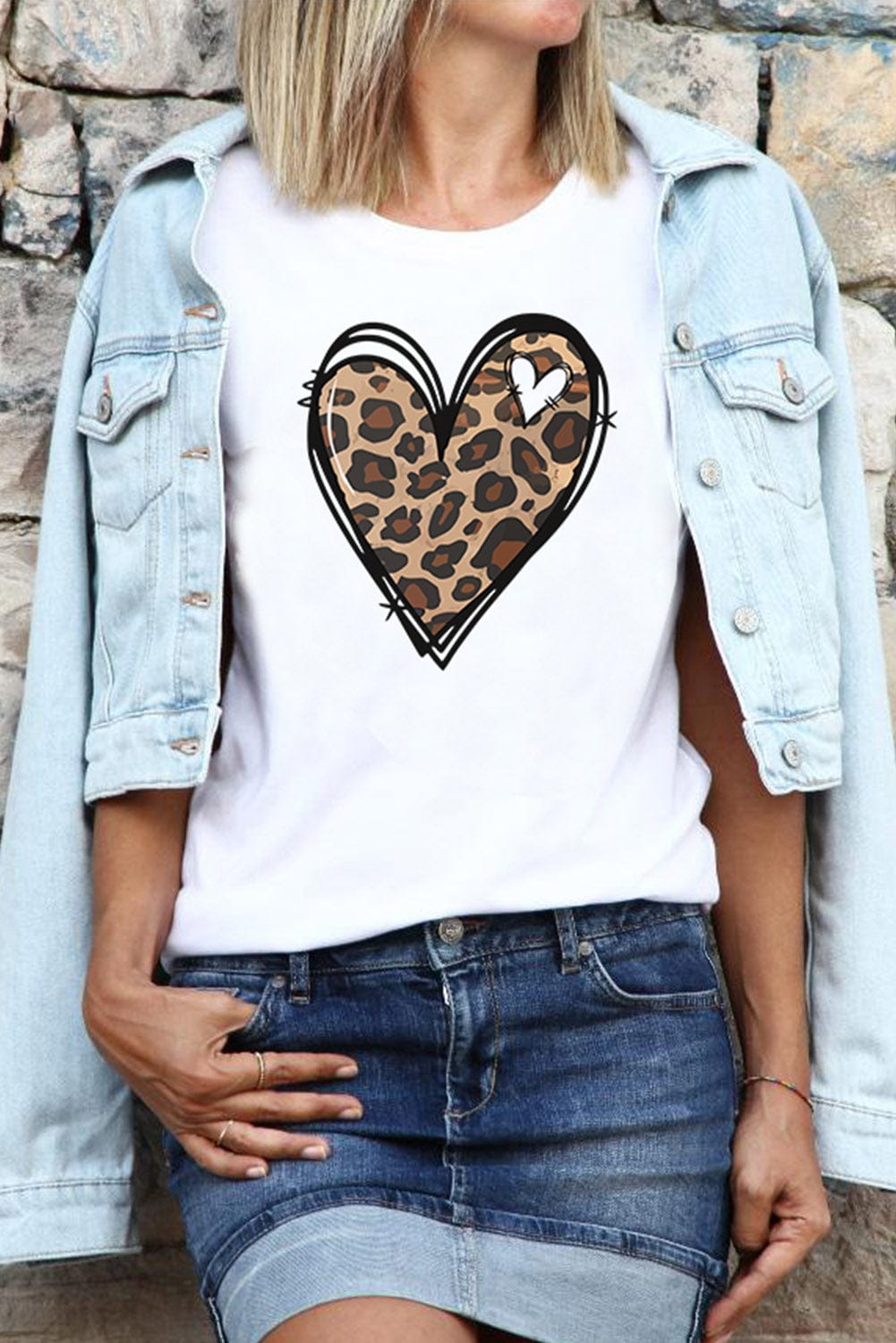 Leopard Heart Print White Western Valentine Tee