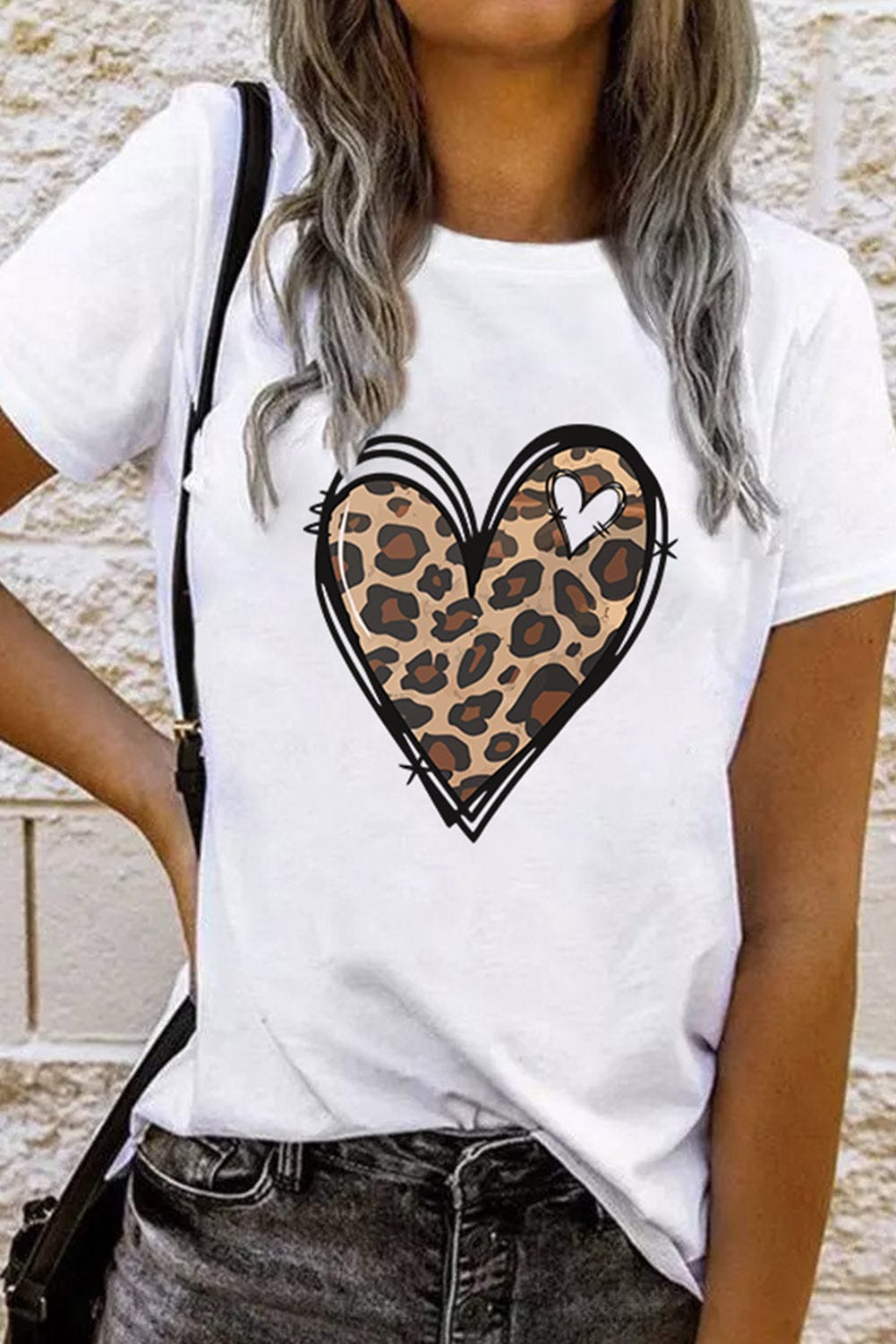 Leopard Heart Print White Western Valentine Tee