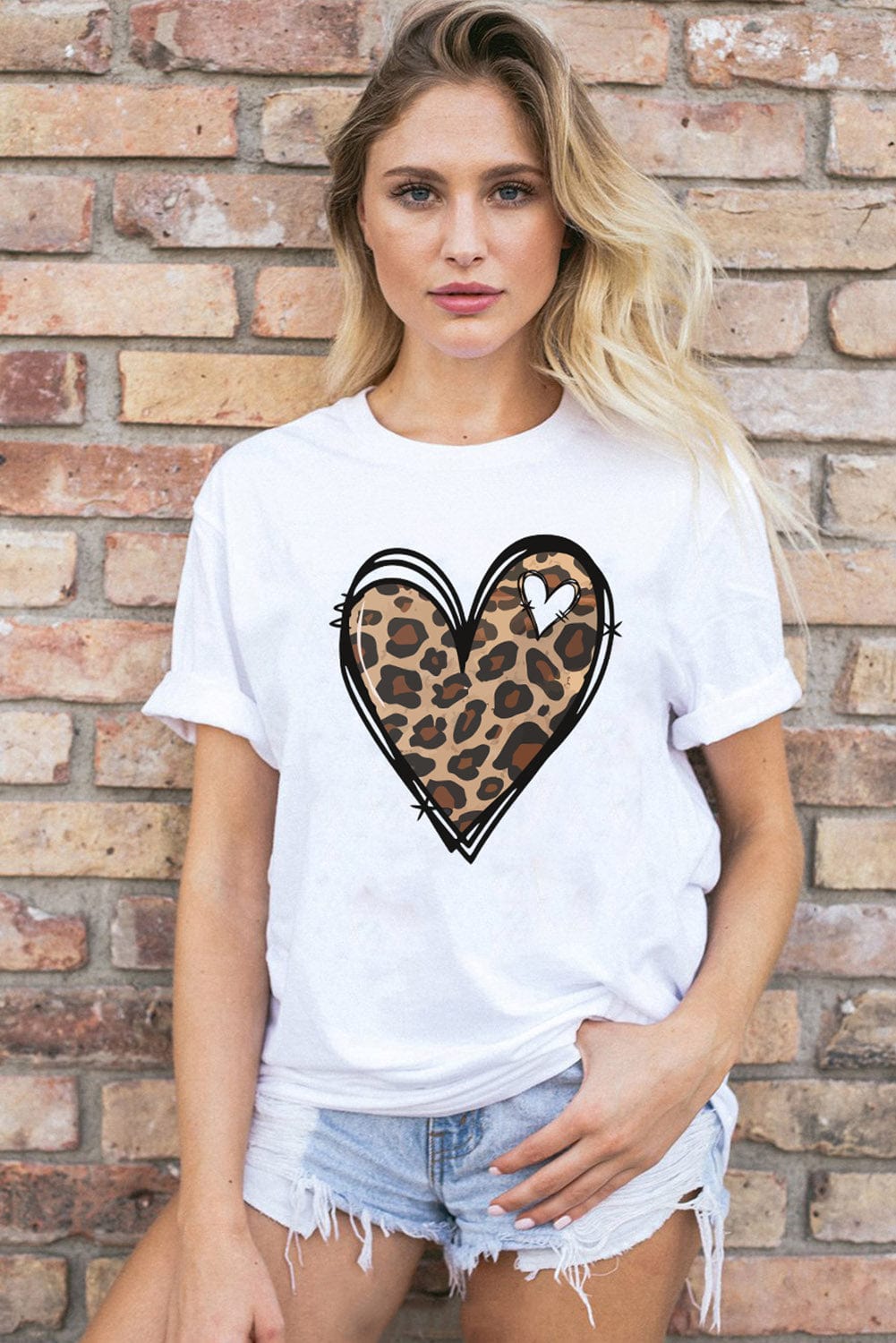 Leopard Heart Print White Western Valentine Tee