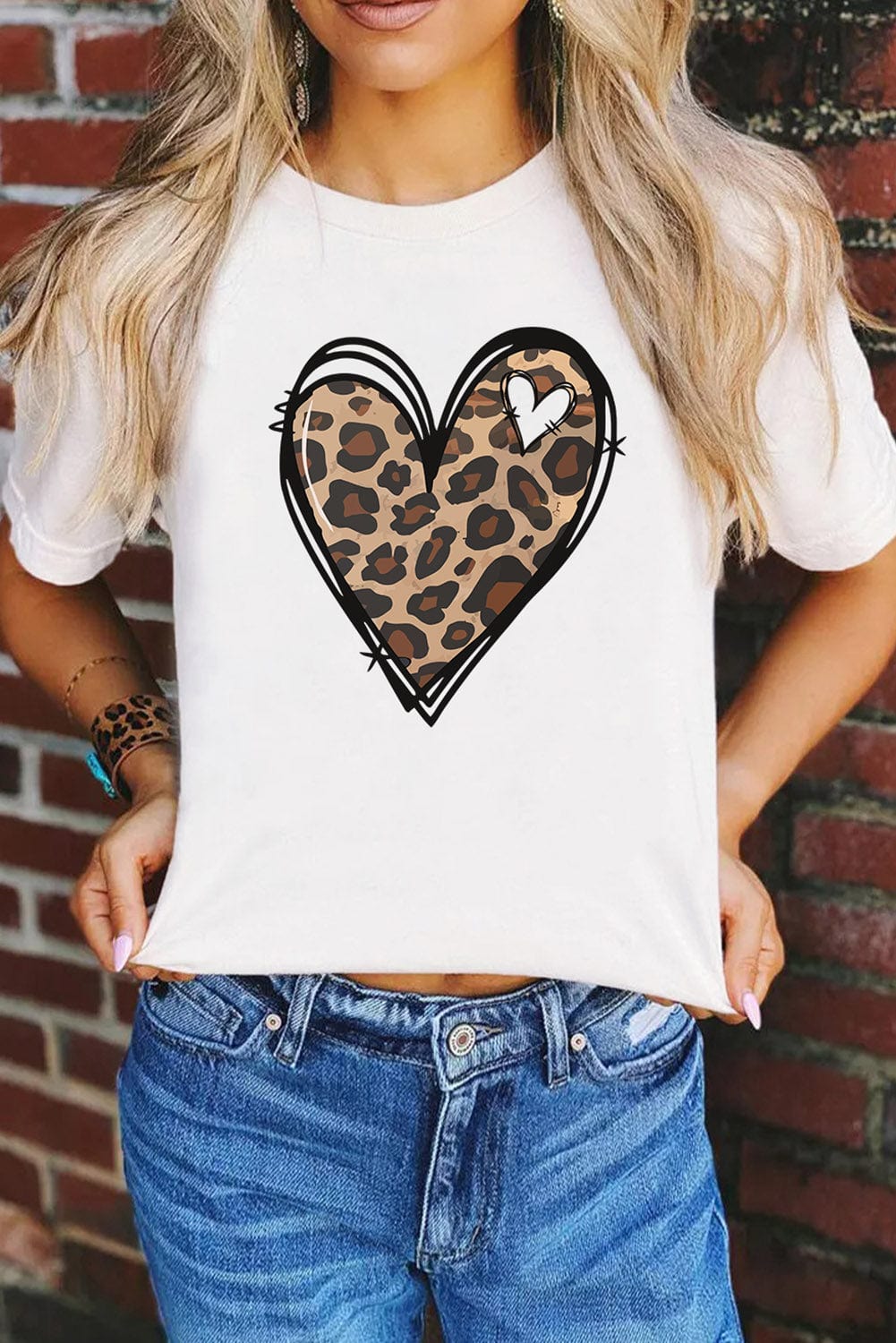 Leopard Heart Print White Western Valentine Tee