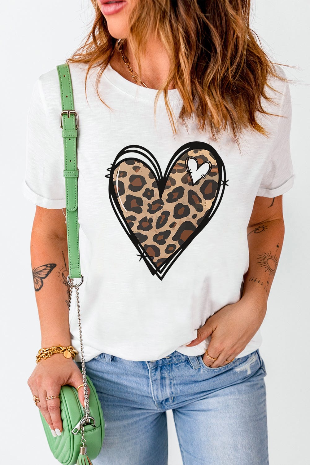 Leopard Heart Print White Western Valentine Tee